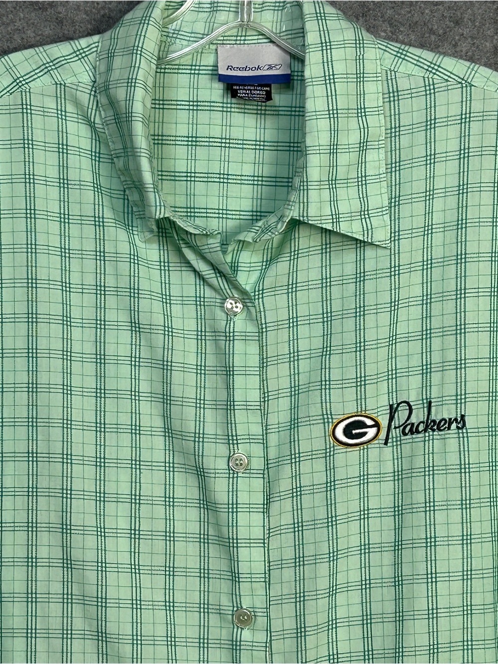 Reebok VTG GreenBay Packers Women’s M Plaid Button-Down Tunic Top NFL Team Gear - Picture 2 of 5